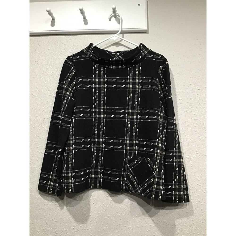 Habitat Speckle Knit Plaid Pullover Mock Neck Top Black S Lagenlook Art to Wear - Picture 3 of 7